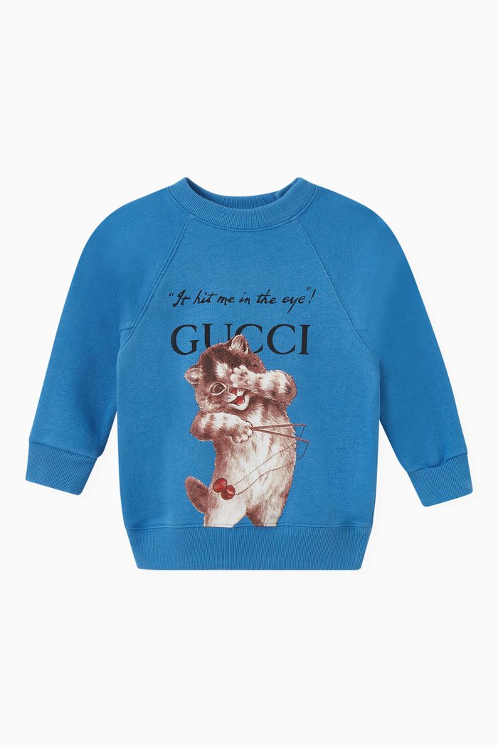 

Gucci & Cat Print Sweatshirt in Felted Cotton Jersey, Blue