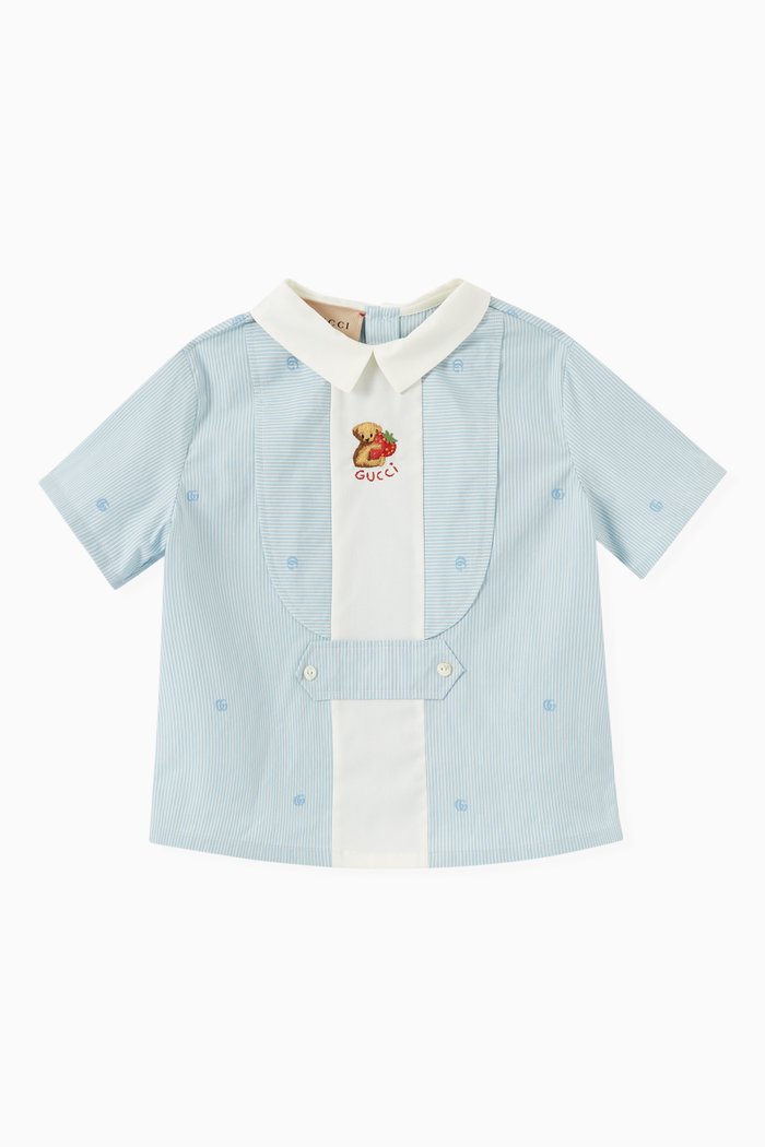 

Shirt with Embroidery in Striped Cotton, Blue
