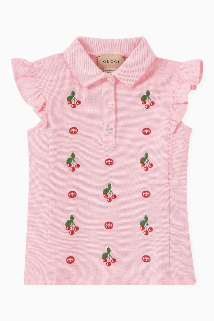 

GG Cherries Piquet Polo in Cotton, Pink