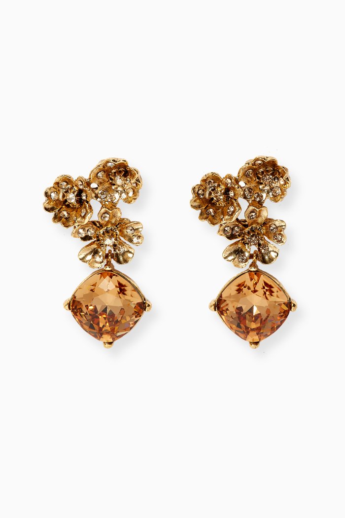 

Floral Crystal Pendant Earrings, Brown