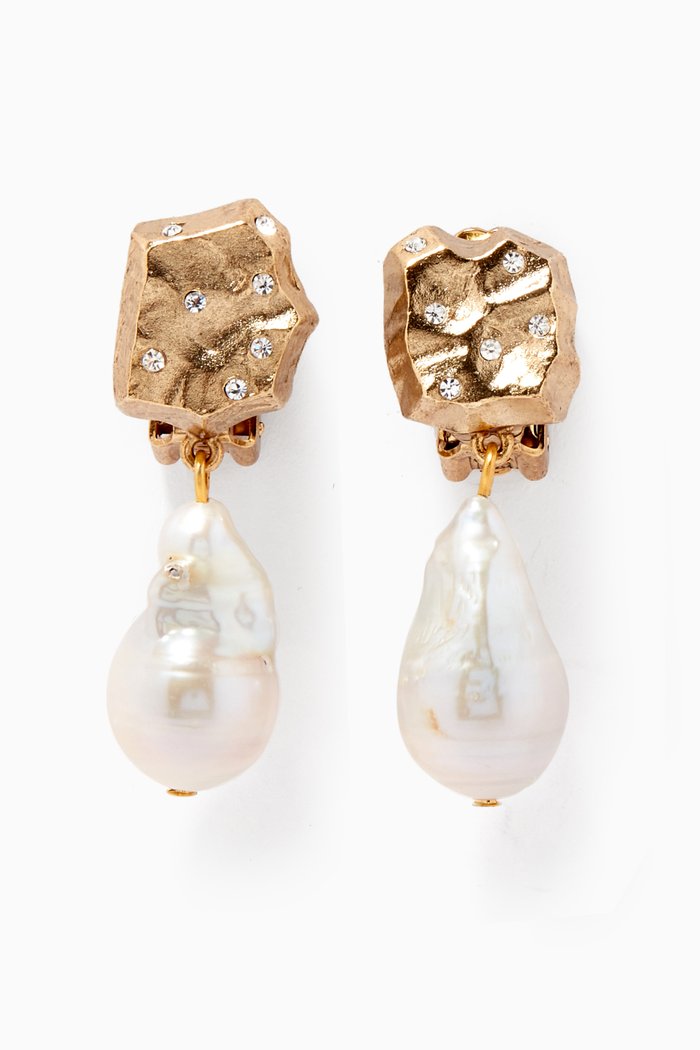 

Rock Pearl Pendant Clip Earrings, Gold