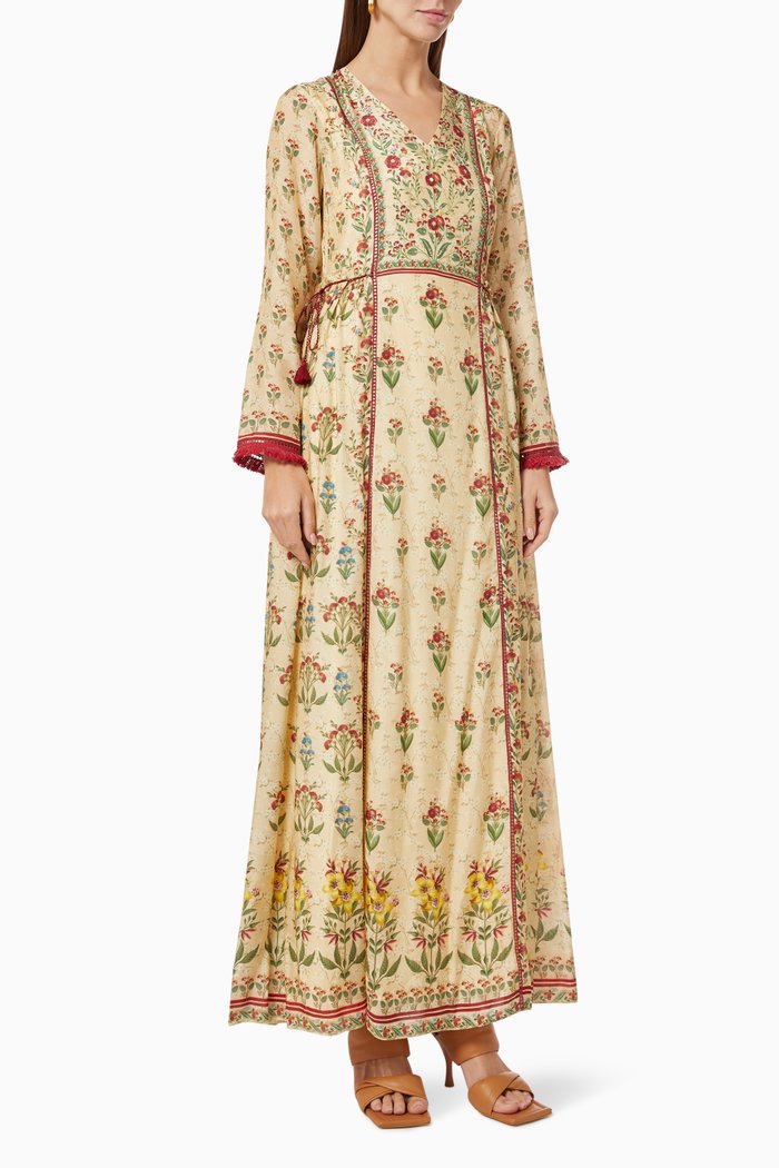 

Floral Print Kaftan in Tencel, Neutral