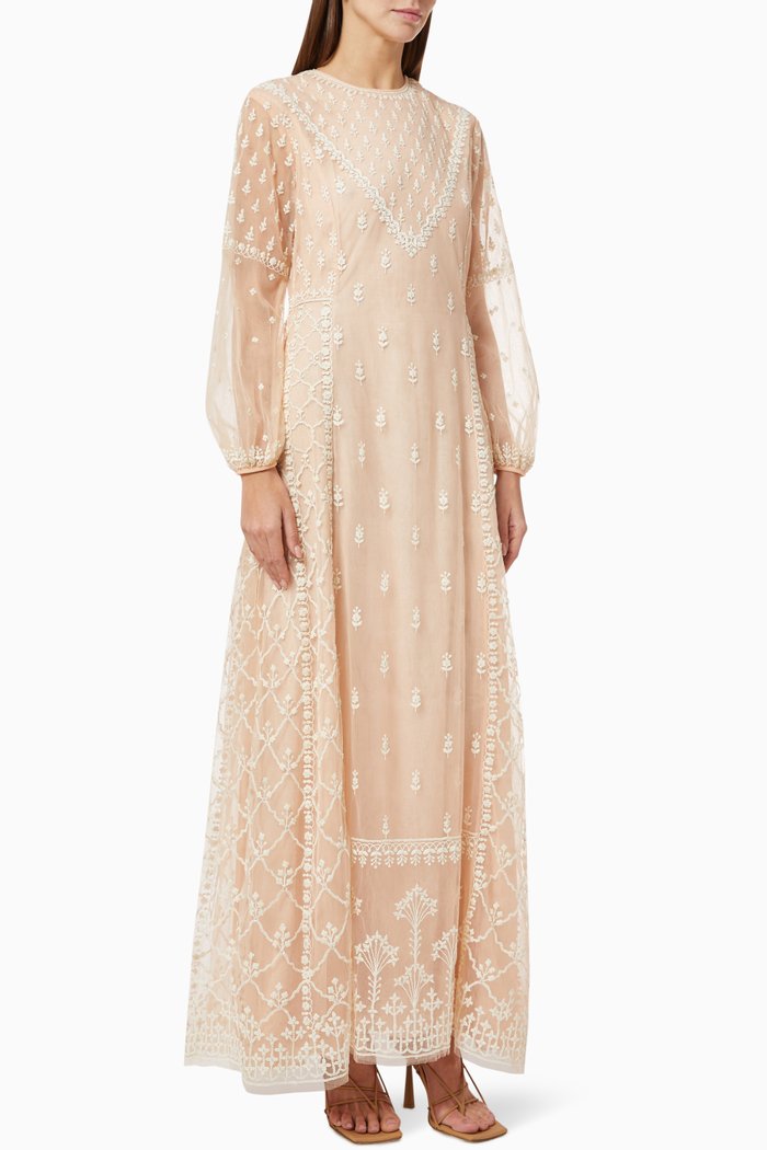 

Floral Embroidered Dress in Tulle, Pink