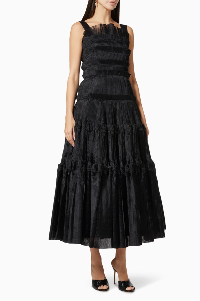 

Jacinto Pleated Midi Dress in Organza, Black