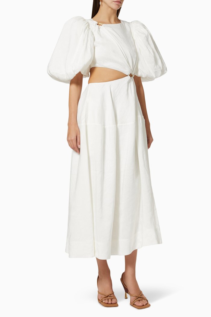 

Vanades Cut Out Ring Midi Dress in Linen Blend, Neutral
