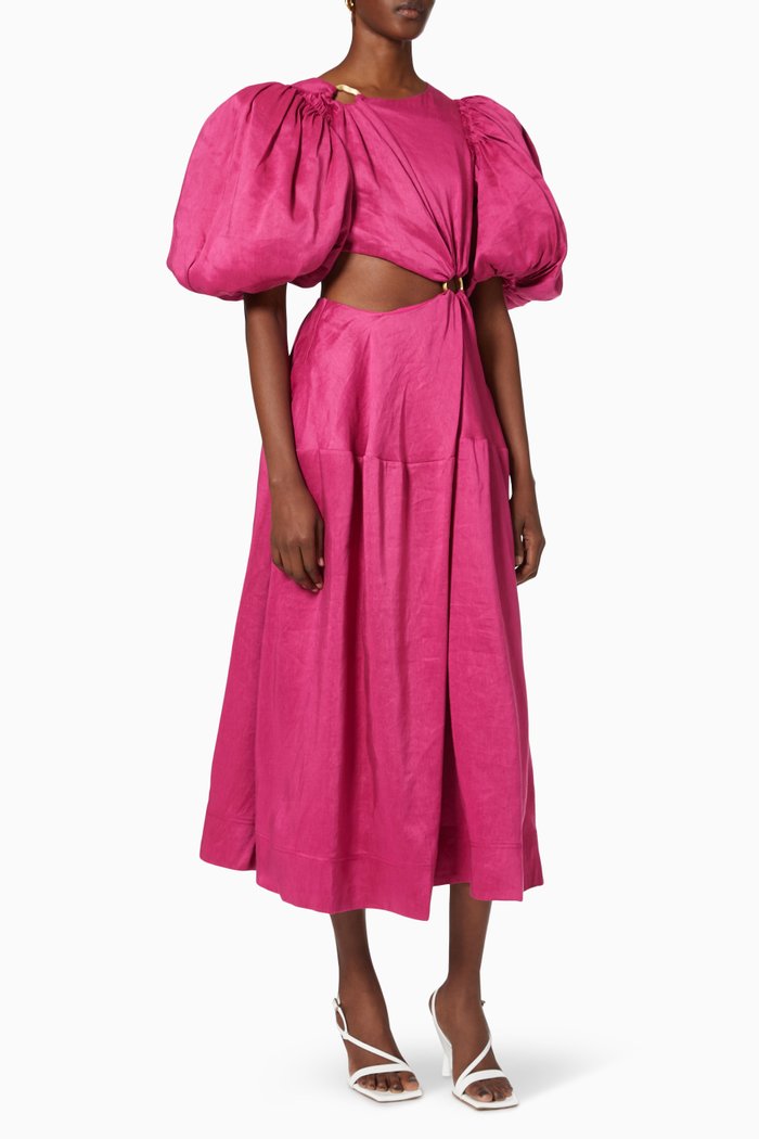 

Vanades Cut Out Ring Midi Dress in Linen Blend, Purple