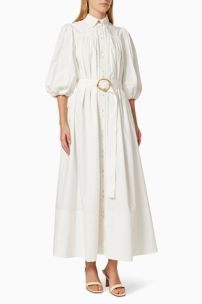 

Casabianca Puff Sleeve Shirt Dress in Organic Cotton, Neutral