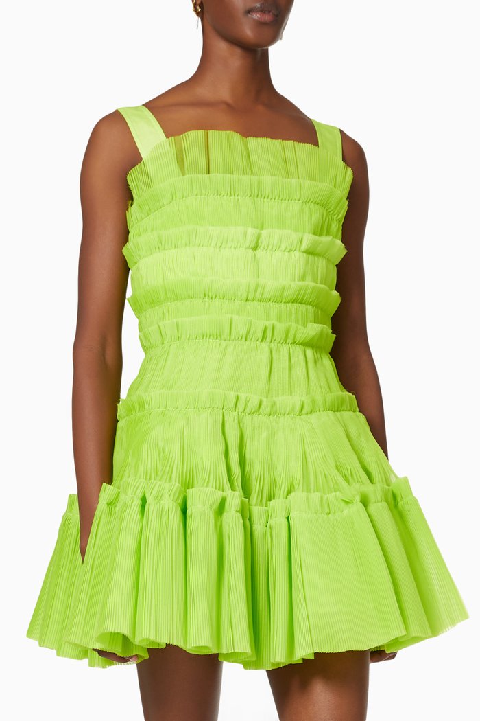 

Jacinto Pleated Mini Dress in Organza, Yellow