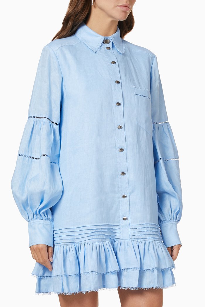 

Lotus Shirt Dress in Linen, Blue