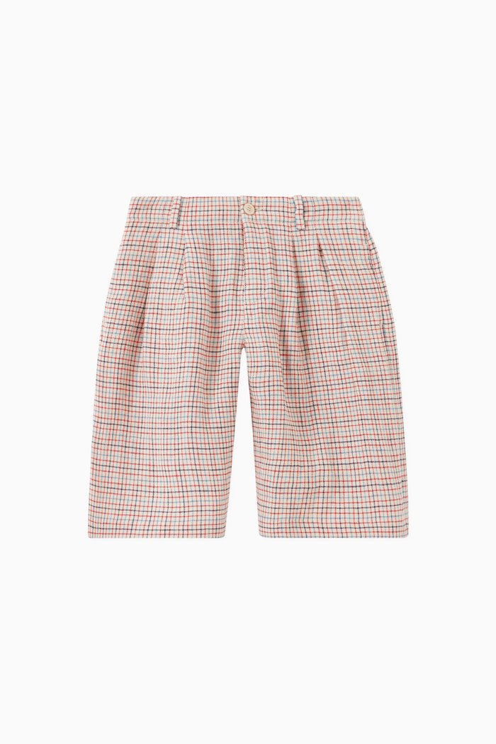 

Bermuda Shorts in Checkered Linen, Pink