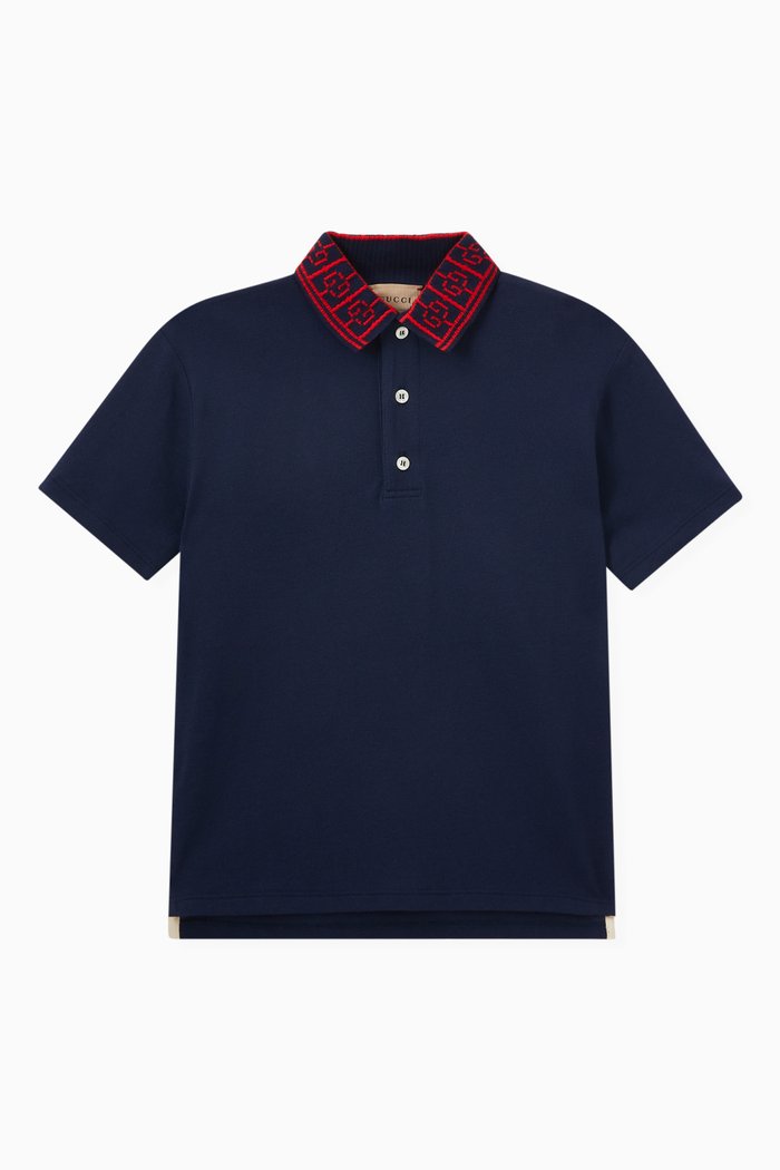 

GG Polo in Stretch Cotton Piquet, Blue