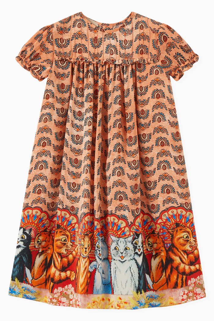 

Cat Print Dress in Silk, Multicolour