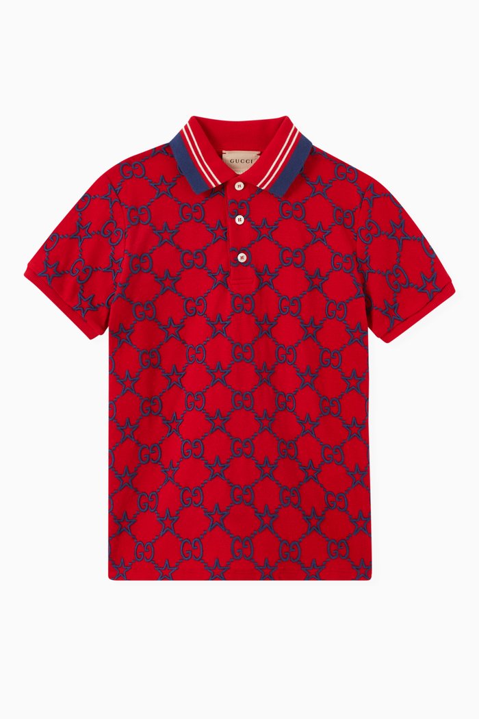 

GG & Stars Polo Shirt in Stretch Cotton, Red