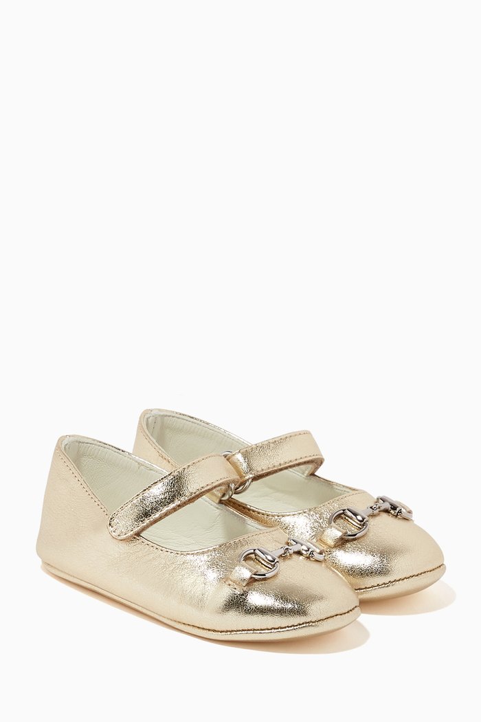 

Horsebit Ballerinas in Metallic Leather, Gold