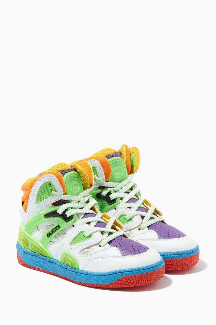 

Gucci Basket High-top Sneakers in Demetra Leather, Multicolour