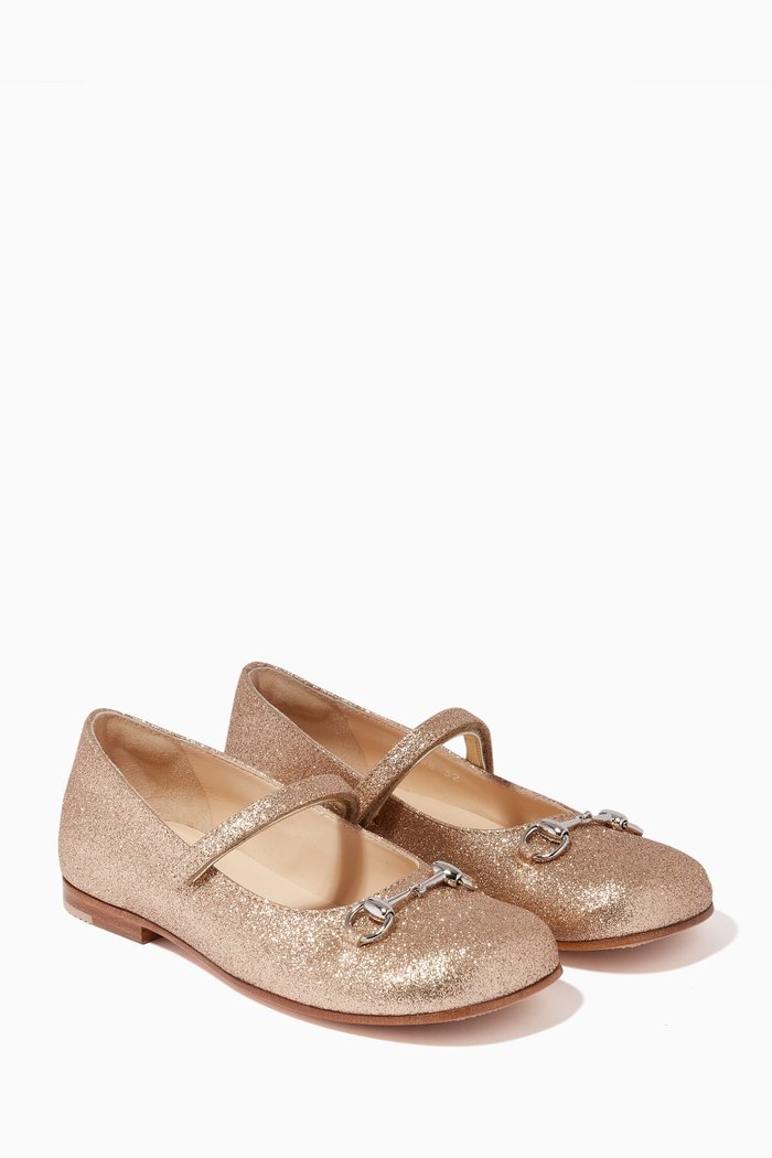 

Horsebit Ballerinas in Gittery Leather, Gold