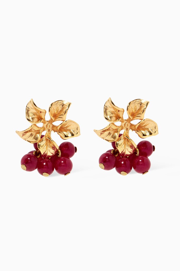

Magnolia Earrings in 24kt Gold-Plated Bronze, Red