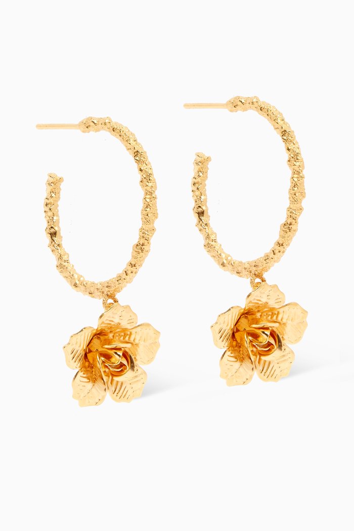 

Rose Hoop Earrings in 24kt Gold-Plated Bronze