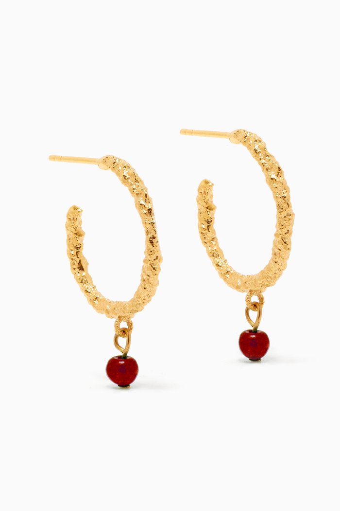 Vino Hoop Earrings in 24kt Gold-Plated Bronze, Burgundy