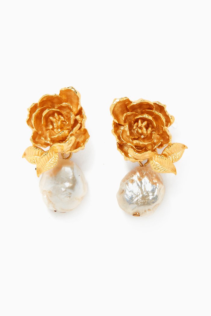 

Peony Earrings in 24kt Gold-Plated Bronze, Neutral