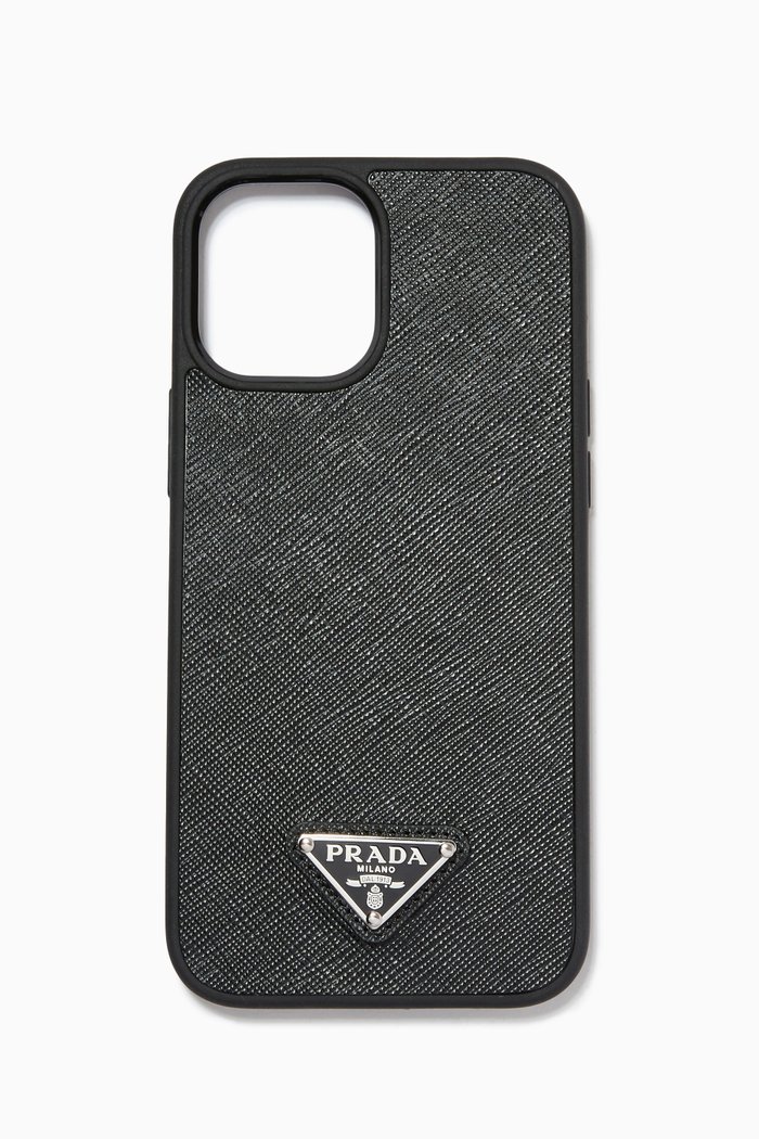 

iPhone 12 Max Pro Case in Saffiano Leather, Black
