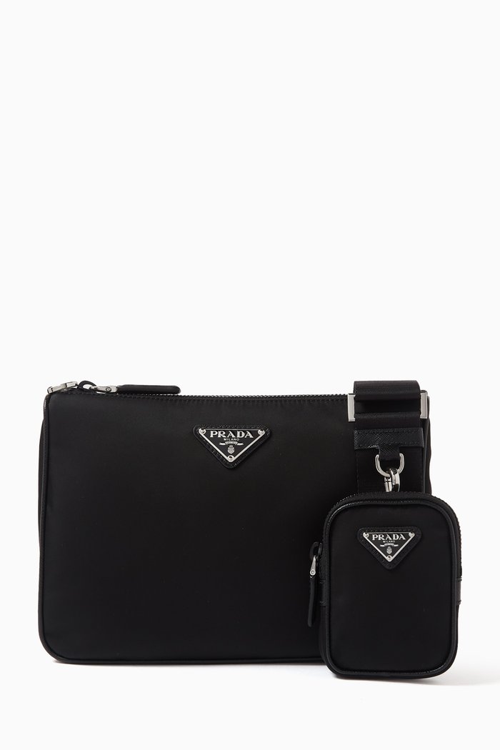 

Shoulder Bag in Re-Nylon & Saffiano Leather, Black