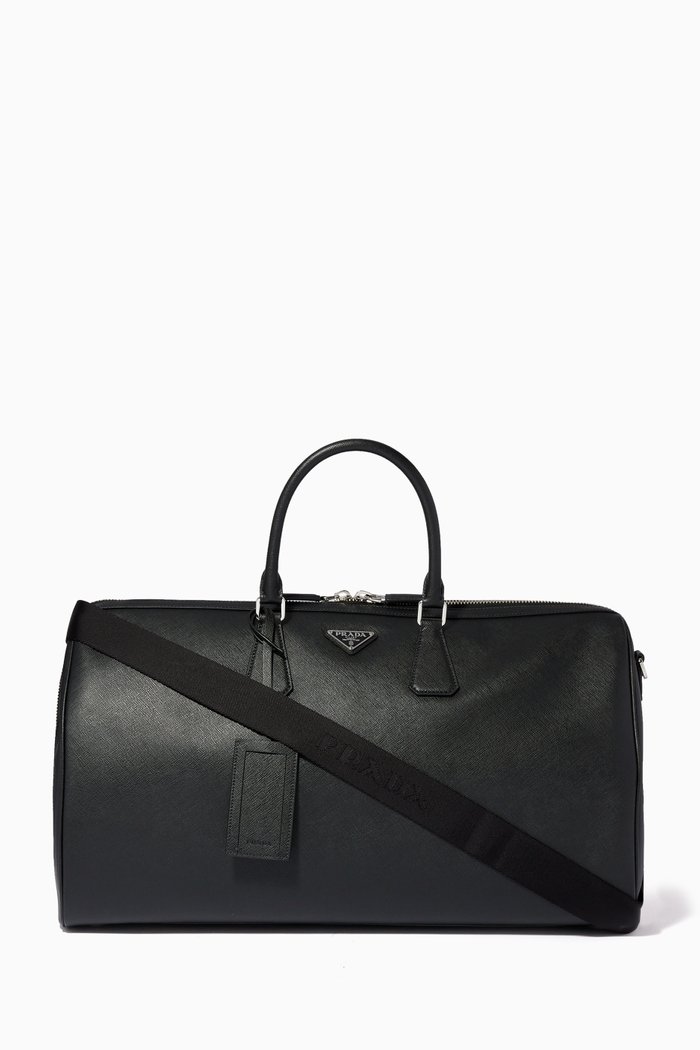 

Triangle Logo Travel Bag in Saffiano Leather, Black