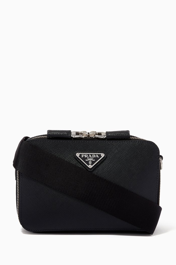 

Brique Crossbody Bag in Saffiano Leather, Black