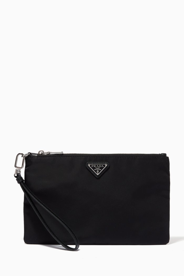 

Logo Plaque Clutch in Nylon, Black