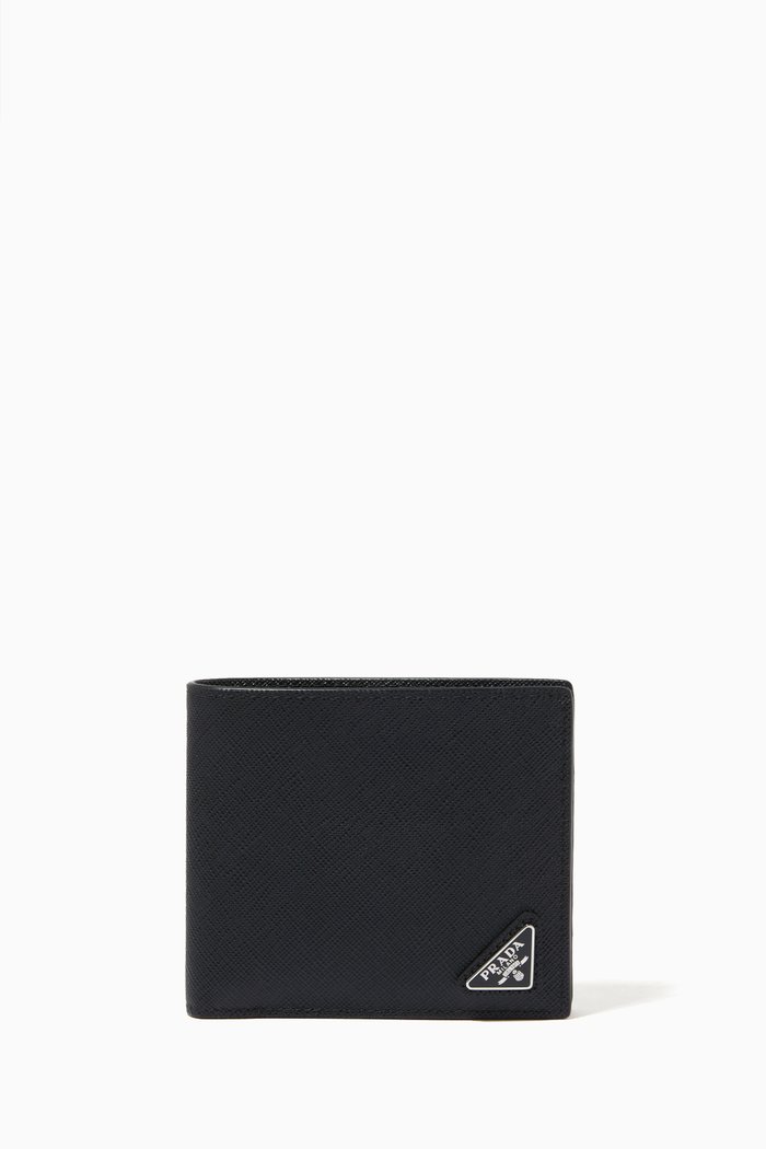 

Triangle Logo Wallet in Saffiano Leather, Black