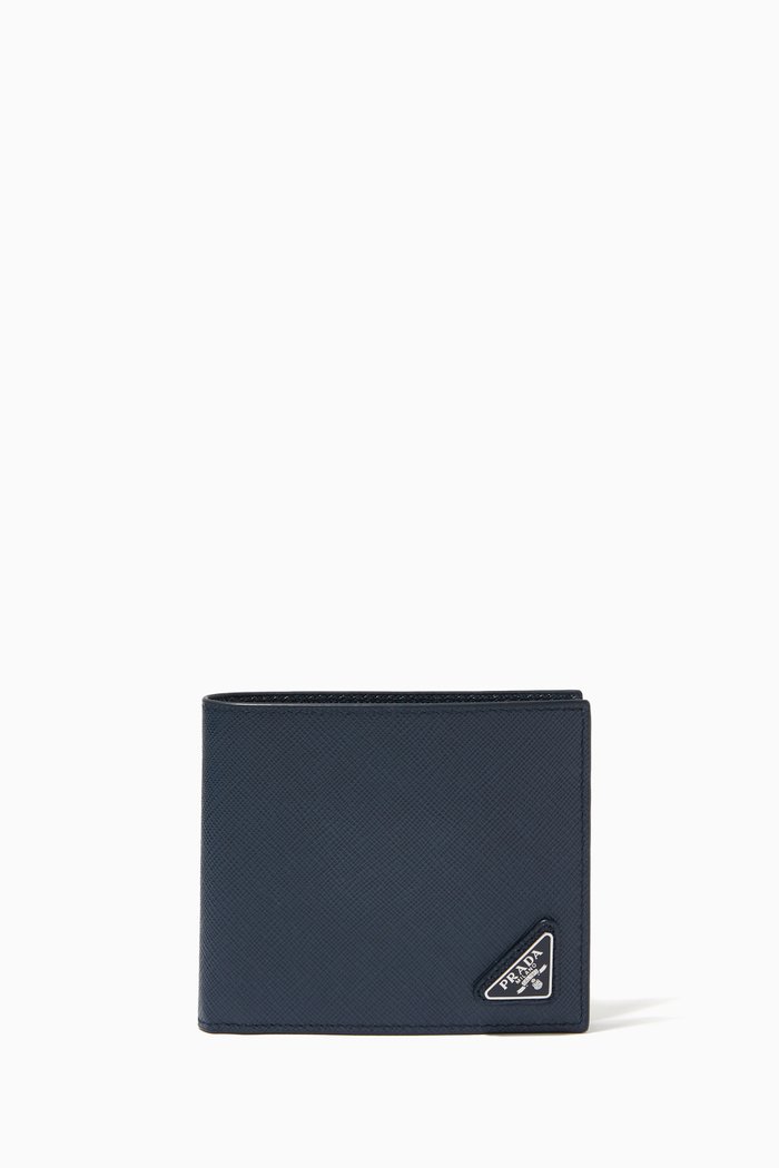 

Triangle Logo Wallet in Saffiano Leather, Blue