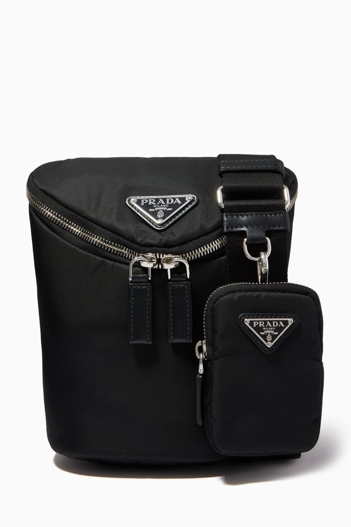 Triangle Logo Crossbody Bag in Nylon, Black