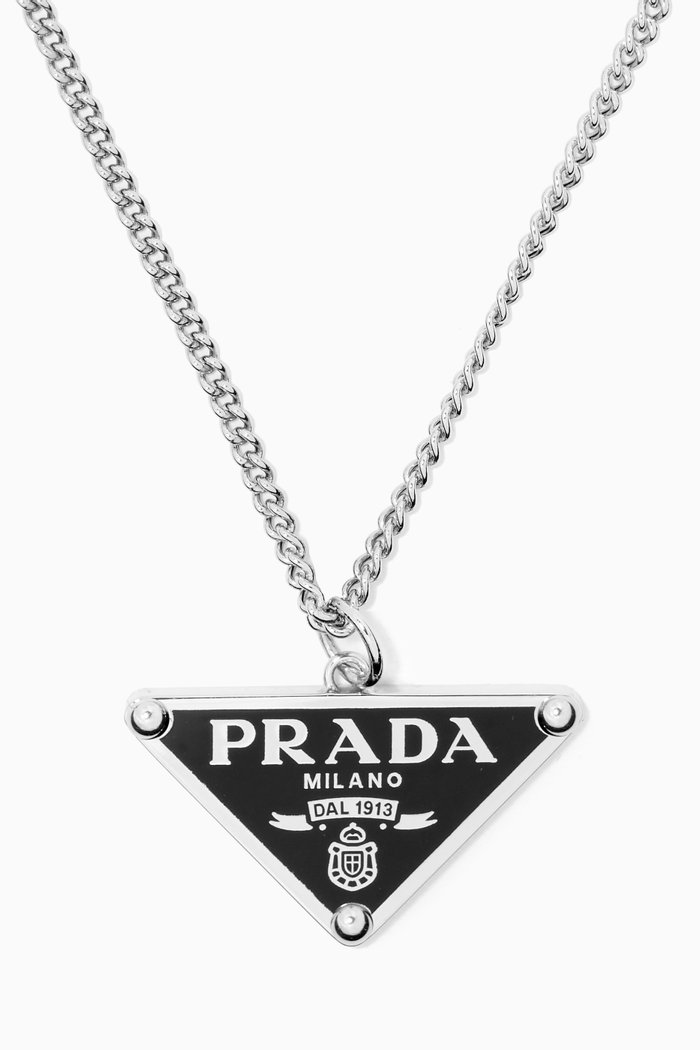 Triangle Logo Necklace in Sterling Silver, Black