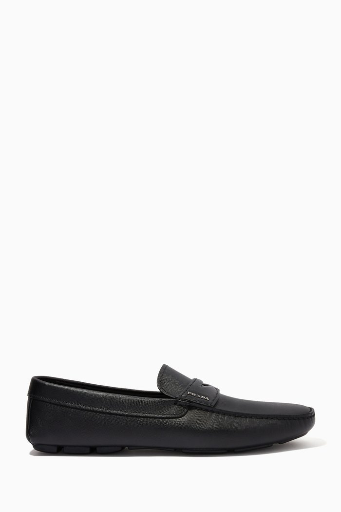Logo Loafers in Saffiano Leather, Black