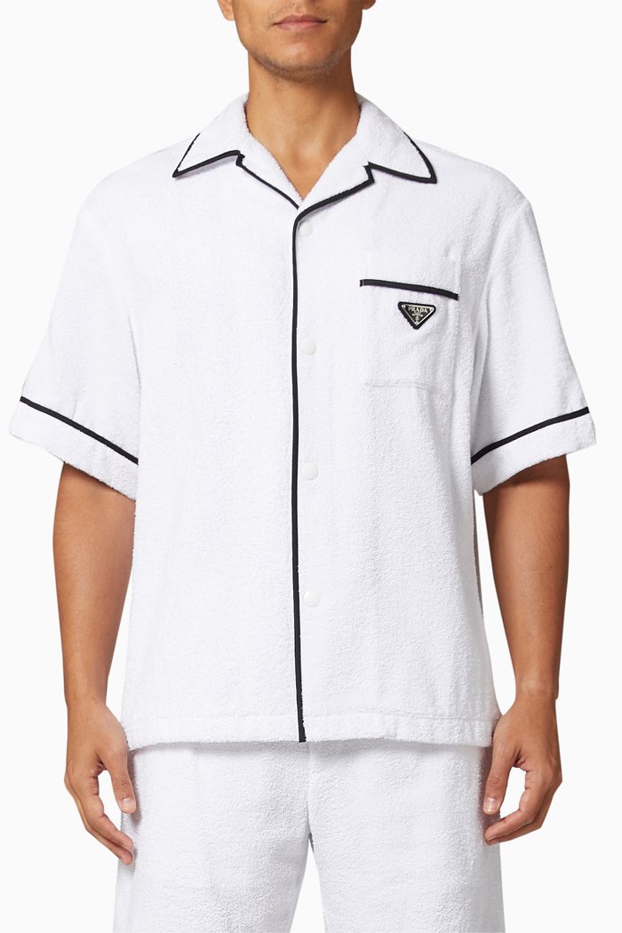 

Triangle Logo Bowling Shirt in Cotton Terry, White