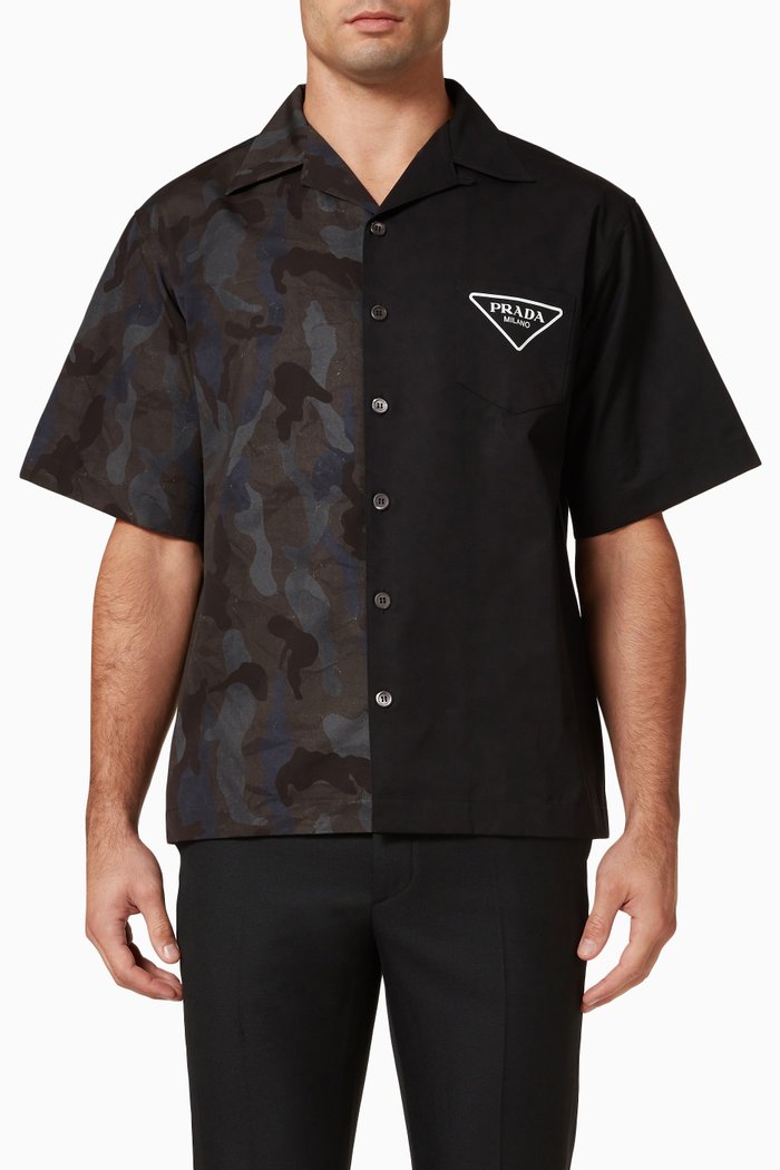 

Double Match Bowling Shirt in Cotton Poplin, Black