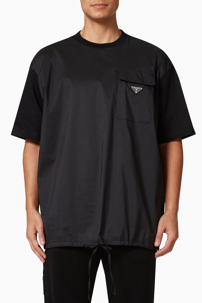 

Triangle Logo Oversized T-shirt in Re-Nylon & Cotton, Black