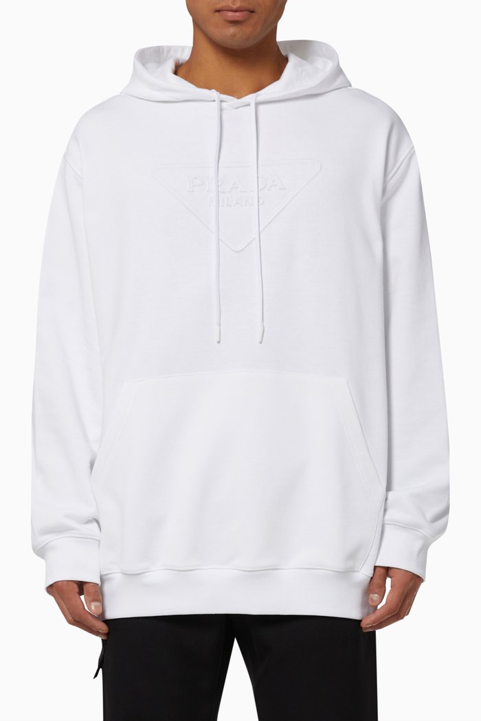 

Embossed Logo Hoodie in Cotton Fleece, White