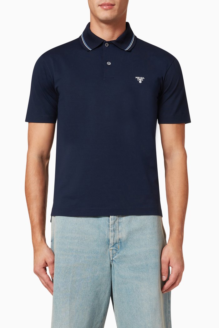 

Logo Polo Shirt in Technical Cotton, Blue