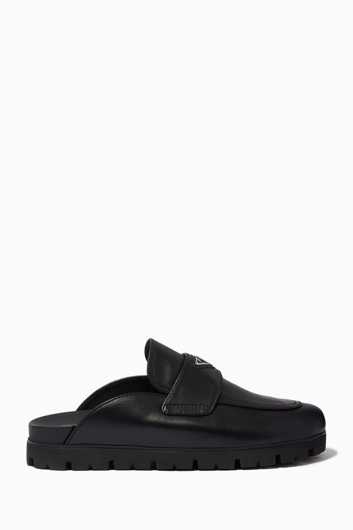 Backless Loafers in Saffiano Leather, Black