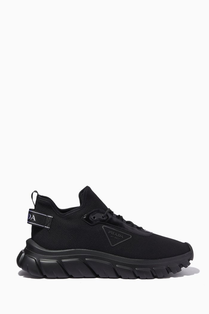 

Triangle Logo Sneakers in Knit Fabric, Black