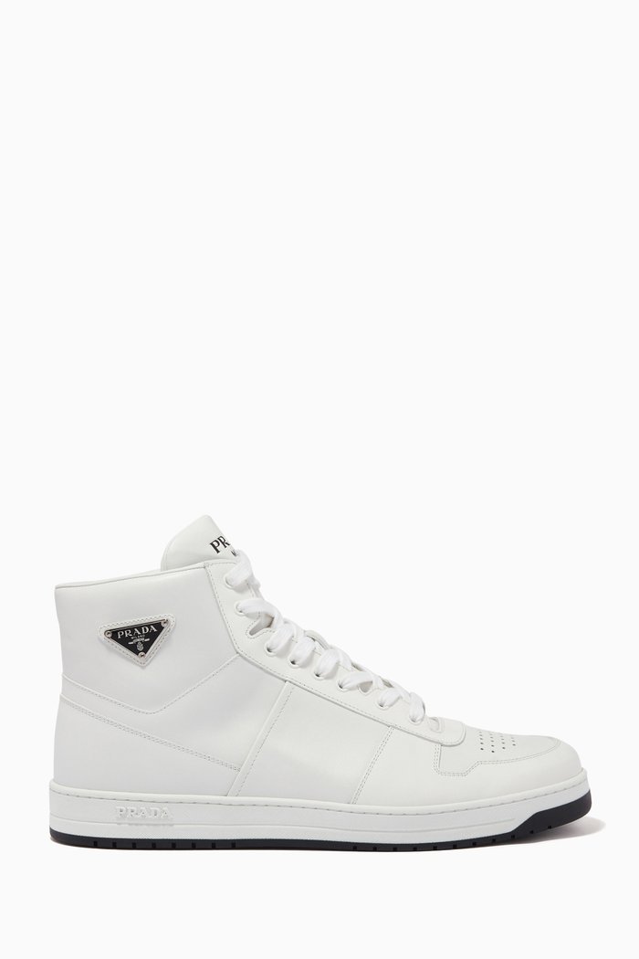 Downtown Triangle Logo Sneakers in Calfskin Leather, White