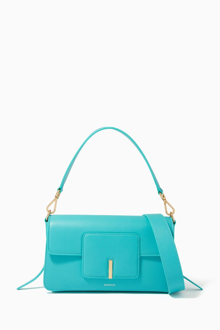 

Georgia Shoulder Bag in Croc-embossed Leather, Blue