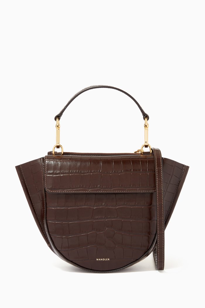 

Hortensia Mini Bag in Croc-embossed Leather, Brown