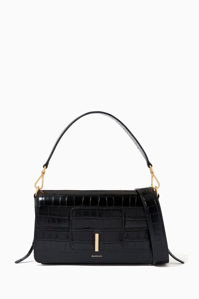 

Georgia Shoulder Bag in Croc-embossed Leather, Black