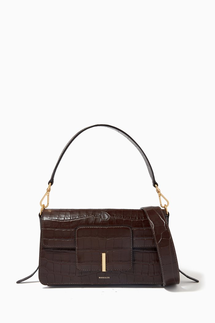 

Georgia Shoulder Bag in Croc-embossed Leather, Brown