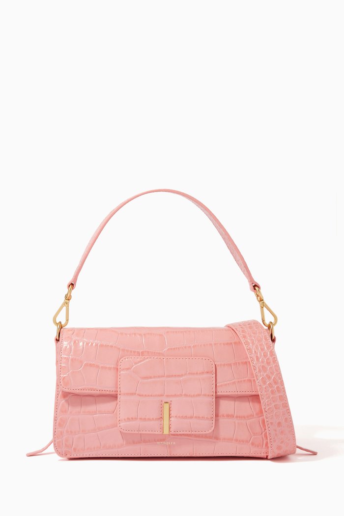 

Georgia Shoulder Bag in Croc-embossed Leather, Pink
