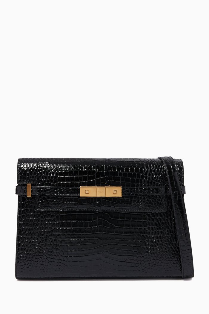 

Manhattan Shoulder Bag in Crocodile-embossed Shiny Leather, Black