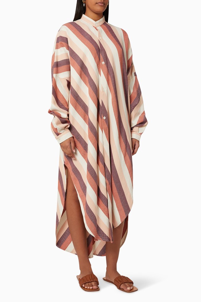 

Nero Collar Oversized Shirt Dress in Cotton, Red