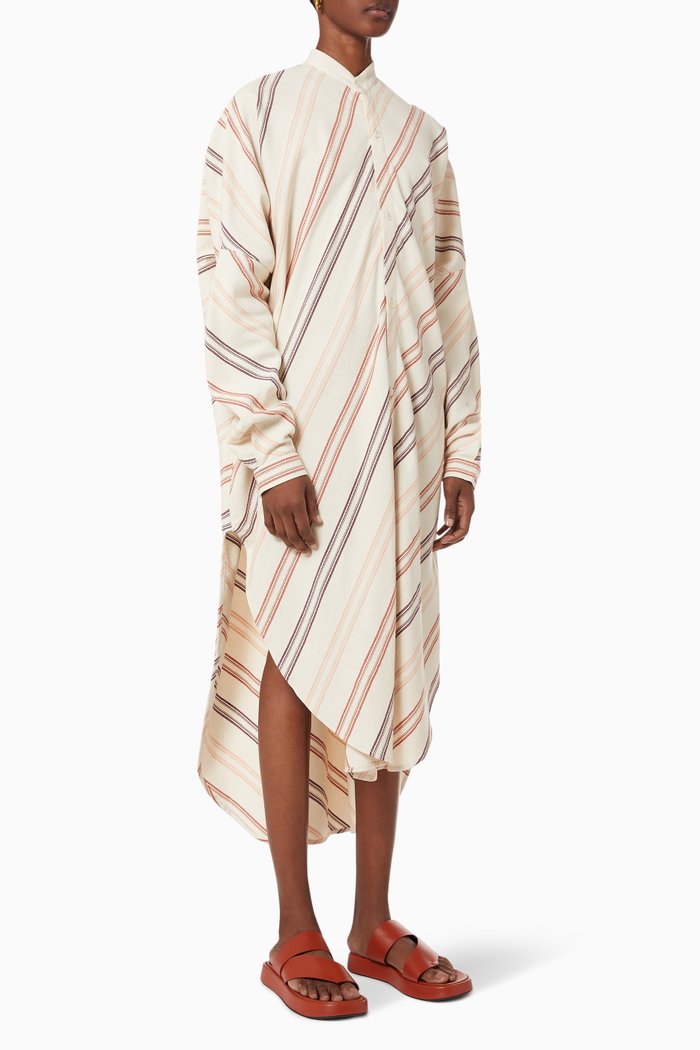 

Nero Collar Oversized Shirt Dress in Cotton, Neutral